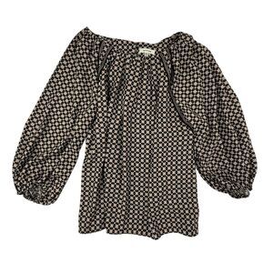 Max Studio Bubble Sleeve Geometric Peasant Blouse Medium 3/4 Sleeve Pinwheel